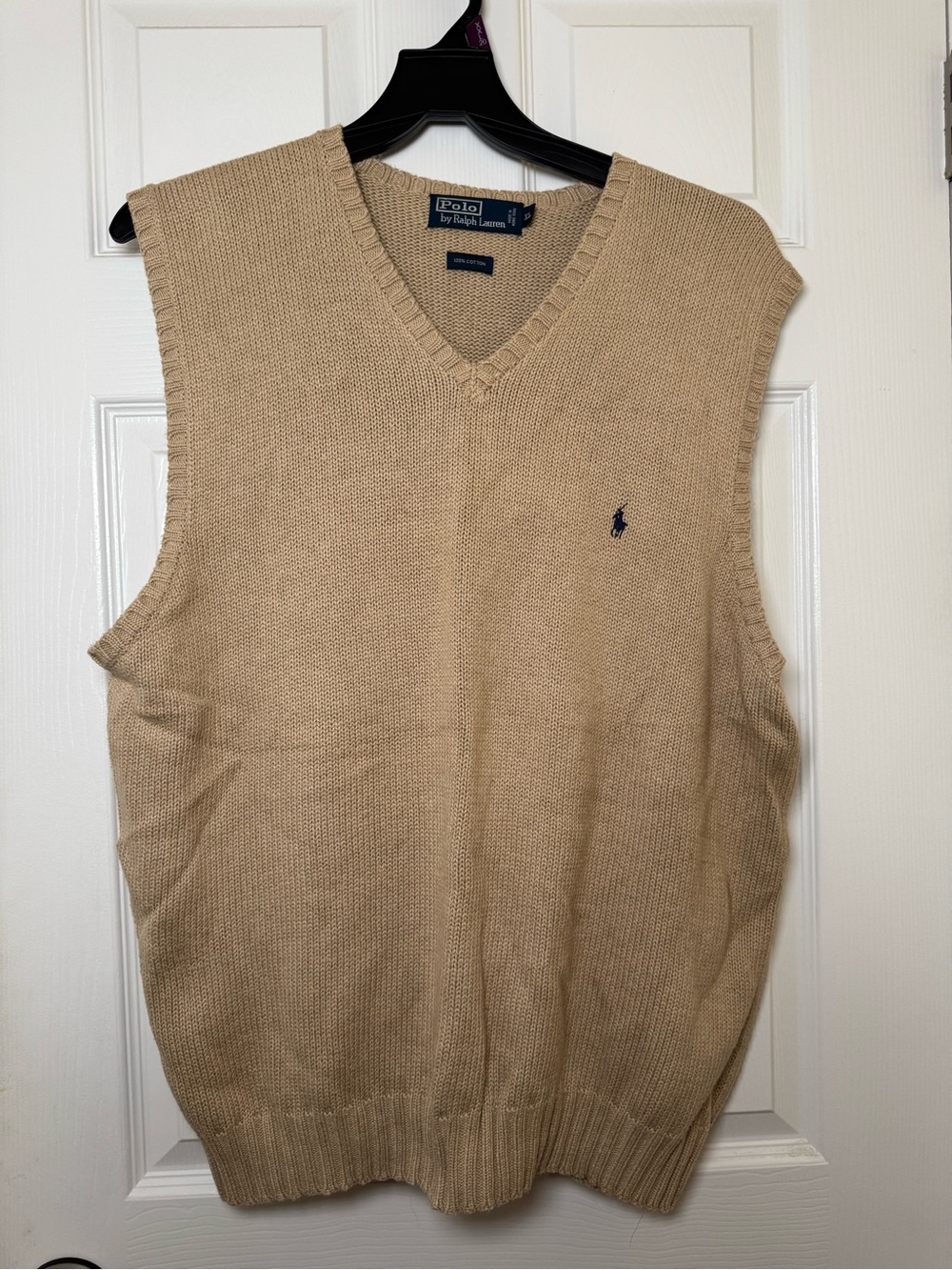 Ralph Lauren Khaki V-Neck Knit Sweater Vest with Navy Pony